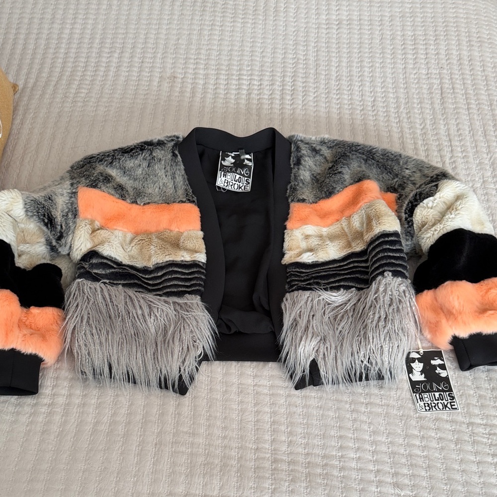 Young Fabulous & Broke Faux Fur Jacket NWT Size S/M ❤️ - Picture 5 of 8